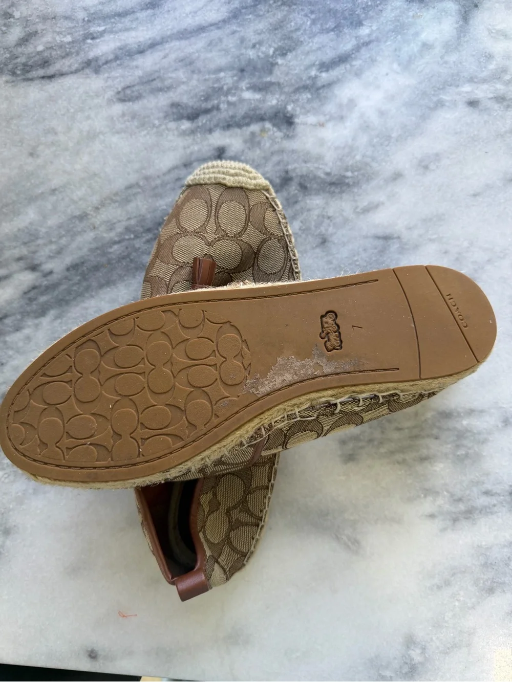 Coach Signature Canvas Espadrille Flats in Brown and Tan with Tassels
